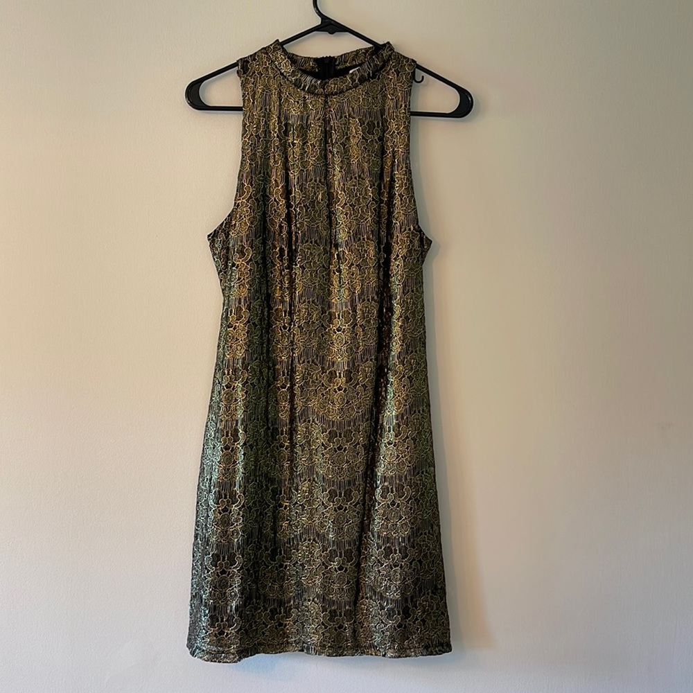 love FIRE dress, Medium. Fully lined, gold lace overlay. Worn once